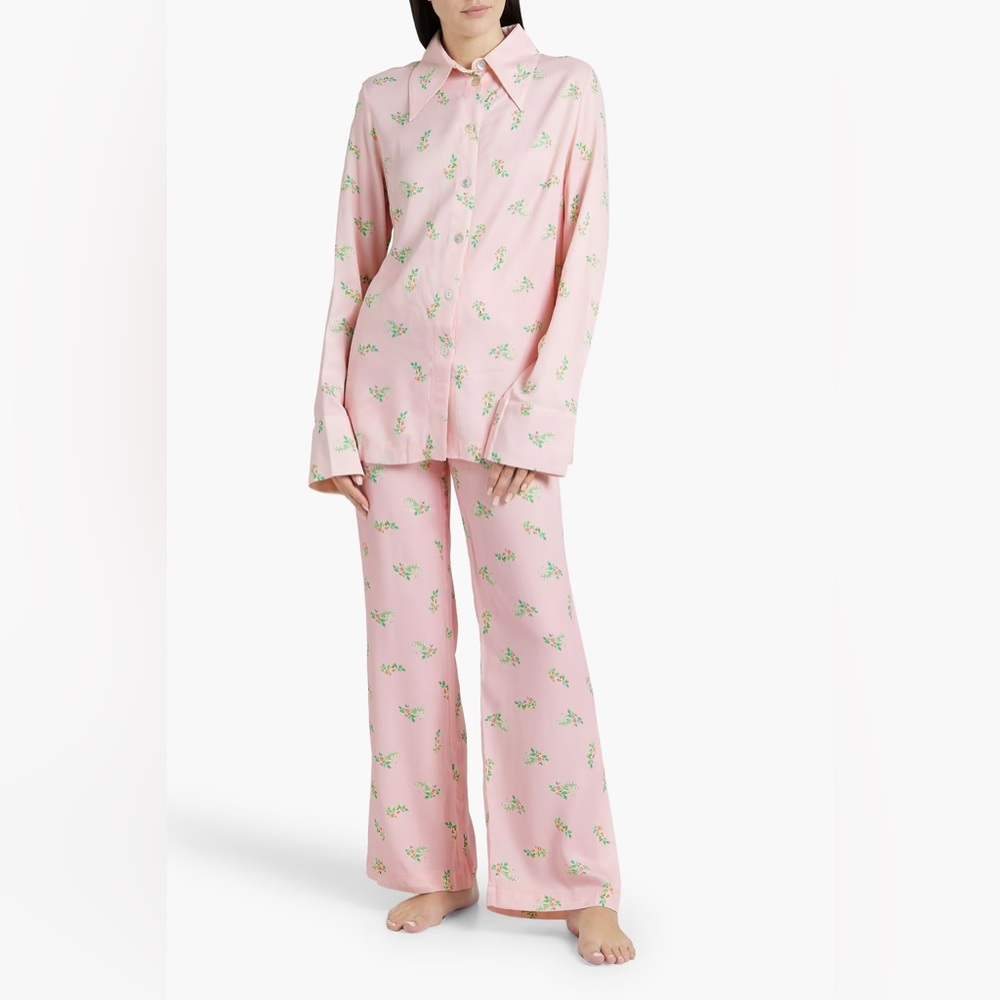 $495 SLEEPER Blossom Printed Pajama Set in Pink Size XS